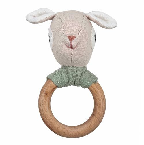 Mealini RING-RASSEL Reh Rosa - tolles sensorisches Spielzeug für Babies aus Holz, niedliche Rassel