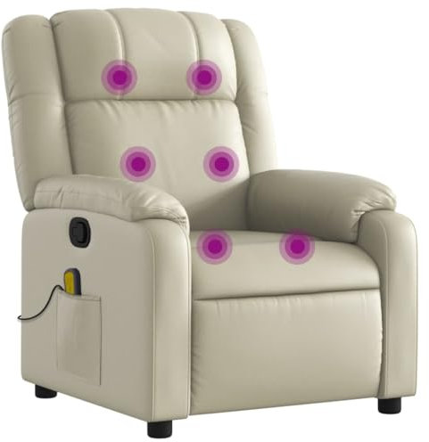vidaXL Massagesessel, Sessel Verstellbare Rückenlehne Fußteil, Fernsehsessel Relaxsessel mit Liegefunktion, Liegesessel Polstersessel Ruhesessel, Creme Kunstleder