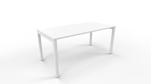 FBasic Büro-Schreibtisch – Gestell aus weißem Metall und weißer Holzplatte – 160 x 80 x 74 cm