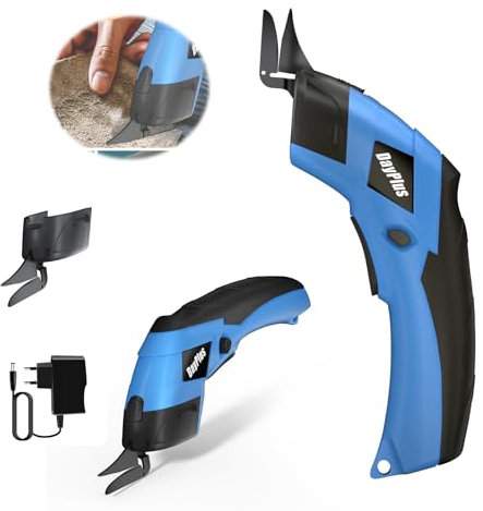 Forbici elettriche a batteria per tessuti con taglierina di ricambio, teste di taglio rotanti da 3,6 V, taglierina portatile ricaricabile per tappeti, pelle, feltro con caricatore, blu