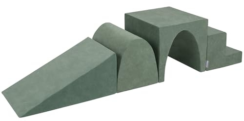KiddyMoon Spielplatz Velvet Aus Schaumstoff 4-Teiliges Set Zwickel L/Hügel/Tunnel/Stüfchen, Waldgrün,Multi-Größe