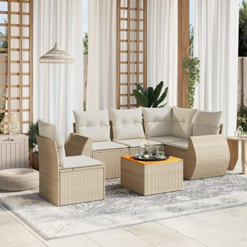 Rantry 6-TLG. Gartenmöbel Set mit Kissen Gartensofa Balkonmöbel Gartenlounge Loungesofa mit Gartentisch Rattansofa Ecksofa Ecklounge Sitzgruppe Loungemöbel Beige Poly Rattan #8