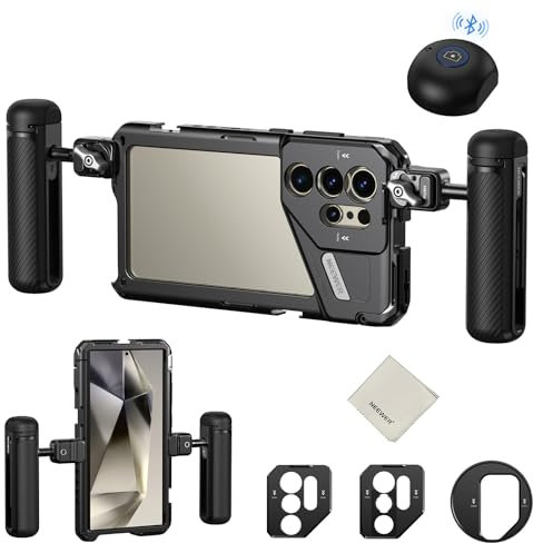 NEEWER PA042 S24 Ultra Phone Cage Video Rig Stabilizer with PA045S Quick Release Side Handle, PA045E Bluetooth Shutter Handle, 67mm Filter Adapter, 17mm Lens Backplate, T Mount Lens Adapter, Wipe