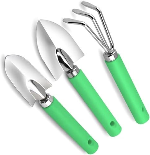 Juego de herramientas de jardín, 3 piezas, mini pala de jardín, rastrillo, pala, herramientas para bonsái con mango de madera para flores, plantas en maceta, kit esencial de paleta de tenedor de