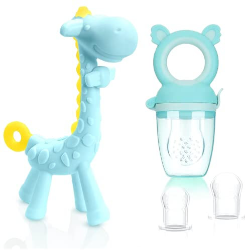 Jenna® | Futtersauger Set | Knabbereier Baby Obst Gemüse Püree 3 Köpfe Größen S/M/L | Beißring Baby Silikon | BPA-frei | Aufbewahrungsbox im Lieferumfang enthalten
