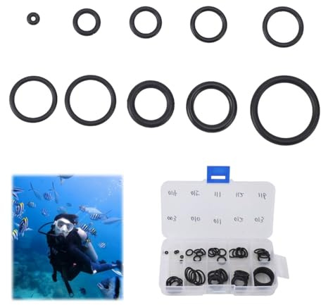 Tissting Tauch O-Ring Kit, 10 Größen O-Ring-Set mit 50 Stück Dichtungsringen für Atemregler, Tanks und BCDs Wartung und Reparatur von Tauchausrüstung