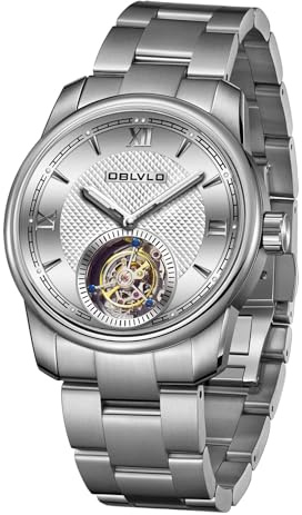 OBLVLO Luxusmarke Herren Edelstahl Tourbillon Uhr Selbstaufzug Automatikuhren Wasserdicht Business Uhr für Herren SK-Tour, Sk-tour-ywy, Modern