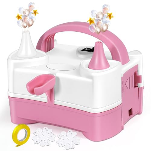 Electric Balloon Pump, Professional Balloon Inflator 600W 2 Inflation Modes, 4 Accessories Included, Balloon Machine for Birthday, Weddings and Party Decoration (Pink)