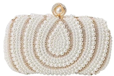 HWJFDC Perlen Tasche Perlen Abend Clutch Tasche Latch Frauen Strass Hochzeit Braut Dinner Party Geldbörse weibliche stilvolle Abendtaschen Perlen Geldbörse(Beige)