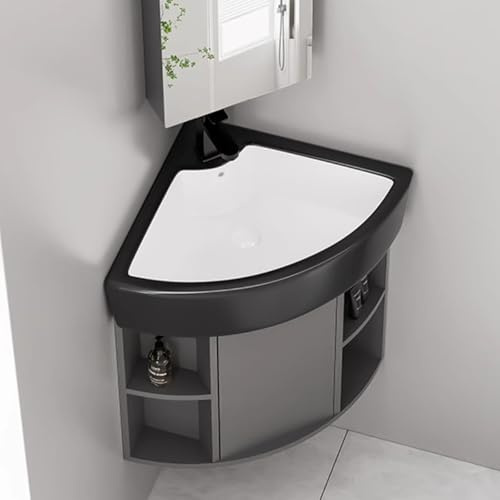 BRCYKRWY Waschbecken Waschtisch Badezimmer,Spülenschrank Mit Spüle Und Armatur,spülbecken Mit Unterschrank,Hänge Waschbecken Klein Gäste WC Badezimmer,Kleines Eckwaschbecken Zur Wandmontage