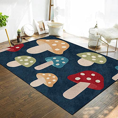 Neuer waschbarer Wohnzimmerteppich, rutschfeste Akzentteppiche, Schlafzimmer-Esszimmer-Flurteppich, weicher Kurzflorteppich, moderner bunter Pilzdruck, Dunkelblau, 120 x 170 cm Learned extensively