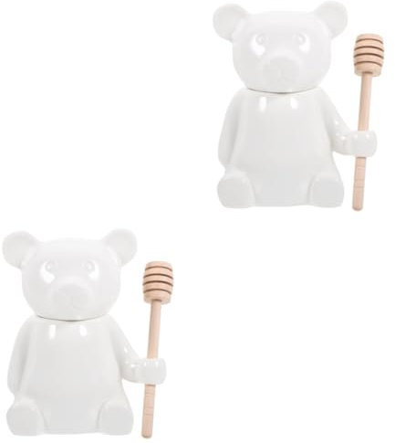 Cabilock 2 Juegos tarro de miel de cerámica frasco tarro de galletas de oso cucharón de miel contenedor de mini equipo recipiente de con cazo tarros de de oso haya