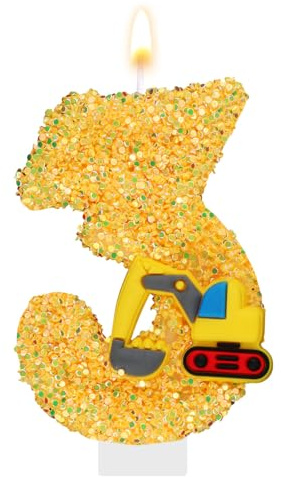Bau-Geburtstagskerze, Gelbe LKW-Kerzen Bau-Kuchenaufsatz-Dekorationen Geburtstagsparty-Zubehör für Jungen (Nummer 3)