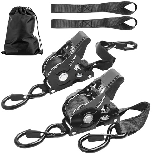 Retractable Ratchet Strap Heavy Duty 2 Pack 10 FT 1800 LB Break Strength Ratchet Tie Down with Safety Lock S Hooks and Soft Loop Tie Down,Easy Retract for Motorcycle,Truck Securing Cargo,Car.