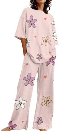 Schwarzer Trainingsanzug für Damen, komplettes Set, gerades Bein, lockerer Komfort-Trainingsanzug, komplettes Set, Übergröße, Loungewear-Sets für Damen, Pyjama-Set, kurzärmelig, 2-teilig, rose, XL