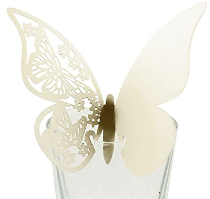 Anevous 25 segnaposto a forma di farfalla, segnaposto di carta, farfalle, biglietti di carta laser per tazza, decorazione da tavolo, matrimoni, feste, casa, decorazione da tavolo, colore bianco A