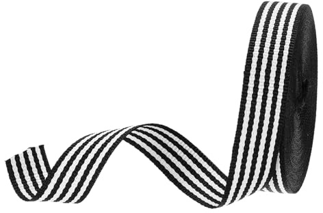 PATIKIL 3/5 tum svartvitt randigt grosgrainband, 10 Yard polyestertyg randigt hantverk band dubbelvänd design för rosett presentförpackning gör-det-själv juldekorationer