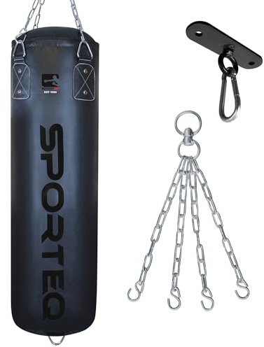 Sporteq Dyno Heavy Filled Punch Bag 3FT, 4FT & 5FT for All Ages & Genders | Punching Martial Arts Kickboxing Muay Thai Karate Boxing | Home & Commercial Gym Use (Matt Black, 4FT)