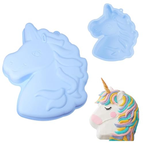 Silikonformen Einhorn Backform, 3D Einhorn Kuchenform aus lebensmittelechtem sind BPA-frei, für Kuchen & Dessert, Perfekte Backform Einhorn für Mottopartys und Familienfeierneinhorn kuchenform (Blau)