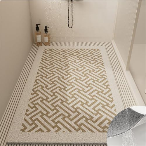 Surwin Duschmatte rutschfest, Waschbar Duschmatten, Weich Komfort PVC-Luffa Badewannenmatte, Pflegeleicht Schnell Trocknend rutschfeste Fußmatte für Nassbereiche (Beige,60X90cm)