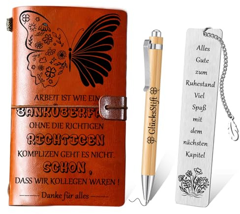 Abschiedsgeschenk Kollegen,Mit Einem PU-Leder-Tagebuch, Einem Dankeschön-Lesezeichen und Einem Glücksstift,Geschenke für Kollegen-Danke für alles,Dankeschön Geschenke(Arbeit Ist Wie Ein Banküberfall)