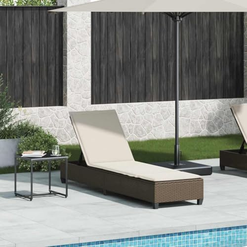 IKAYAA Sonnenliege Rattan 4-Fach Verstellbar Gartenliege Rattan Outdoor Liege Garten Relaxliege mit Auflage Rattanliege Braun