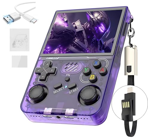 R36XX Console de Jeu Portable rétro 128G,22000+ Jeux,12 émulateurs,3000mAh,Console de Jeu vidéo avec Écran IPS OCA HD de 3,5 Pouces,640*480P,Système Linux Open Source,Double Joystick 3D (Violet)