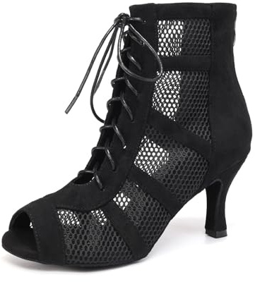 GYUBL Botas de Baile Latino Mujer Tacón con Cordones Zapatos Baile de Salón Botines de Baile de Salsa Jazz Chacha Práctica,L446-Negro-7.5,EU43
