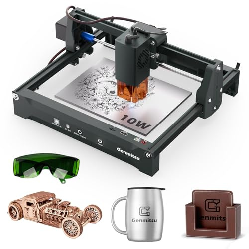Genmitsu Kortek - Máquina grabadora láser Kortek de 10 W ± 0,01 mm de alta precisión, 200 x 150 mm, cortador láser CNC portátil para madera, acrílico opaco, cuero, vidrio, cerámica, metal, fibra