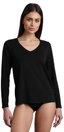 Lovable Maglia Manica Lunga Termica Scollo a V | Tessuto Thermaltech | Cotone e Viscosa Elasticizzati, Traspirante | Sottogiacca | Maglieria Donna