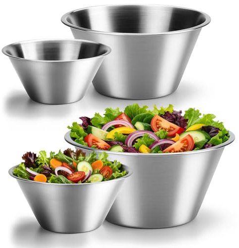 COM-FOUR® 4-delat skålset i rostfritt stål - stapelbar salladsskål - rostfri skål för bakning, servering och mellanmål - blandningsskål - vattenskål för husdjur - metallskålar - dippskålar