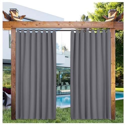 Mewkew Garten Outdoor Vorhang mit Schlaufen, H150×B122 cm Wasserdichter Outdoor Vorhang Wetterfester Sichtschutz, Sonnenschutzvorhänge, Pergola, Garten, Hinterhof,