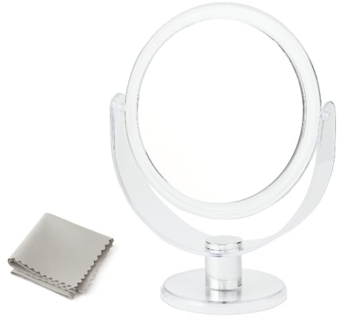 LIXTYC – Espejo de Aumento x5 de 18,5x23,5cm - 7” Grande para Maquillaje, Afeitado y Skincare | Espejo Redondo de Tocador Doble Cara | Ideal para Mujer Hombre baño, Dormitorio, casa | Incluye Gamuza