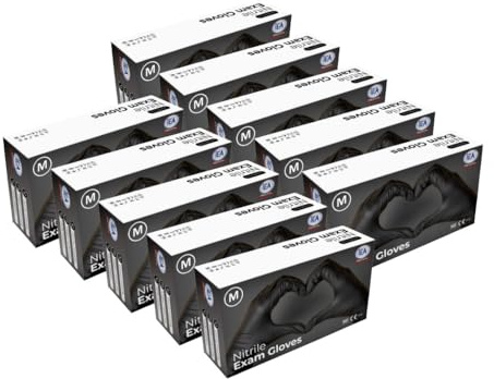 IEA Medical Lot de 1000 gants en nitrile noirs (boîte de 10 x 100), gants à usage unique, gants en nitrile, gants jetables sans poudre, gants en caoutchouc sans latex