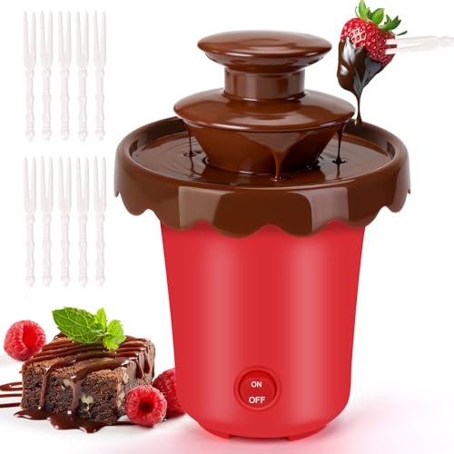 Mini fuente de chocolate con 10 tenedores, mini máquina de inmersión de chocolate de 2 niveles para usar solo con jarabe de chocolate, apta para fiestas, uso diario, funciona con 4 pilas C (no