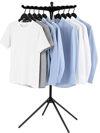 Relaxdays Bügelwäscheständer, für 27 Bügel, klappbar, belastbar bis 15 kg, Wäschestandtrockner, HxD:143x56 cm, schwarz