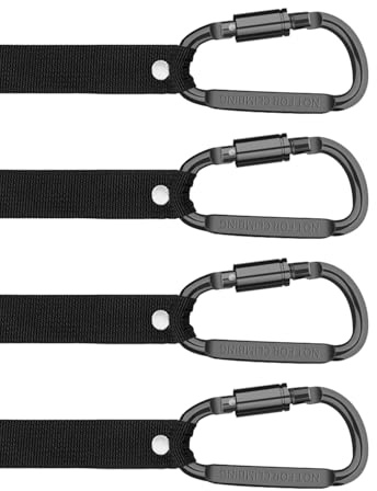 JUKOTA 6 moschettoni a forma di D, moschettoni con chiusura a vite e cinturino, moschettoni multifunzionali per altalene, zaini, biciclette e automobili