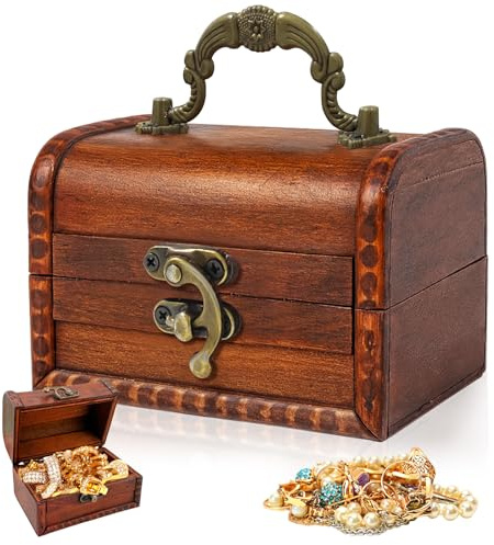 Kleine Holz Schatztruhe Box, Mini Vintage Holztruhe Aufbewahrung (Gelb) | 12x8x8cm Schatztruhe Kindergeburtstag, Schatztruhe Klein für Persönlichen, Schmuck, Münzen, Deko