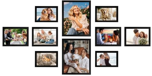 Set di 10 cornici portafoto in legno nero, 20 x 25 cm, 13 x 18 cm, puzzle 10 x 15 cm, cornice portafoto in legno per foto, immagini, poster