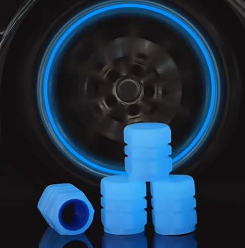 20Stk Universal Fluorescent Tire Valve Caps, Tire Valve Cap Set, Auto Leuchtende Ventilkappen Auto, Universelle Fluoreszierende Reifenventilkappen, Auto-Reifen Ventilabdeckung für Auto Motorrad (Blau)