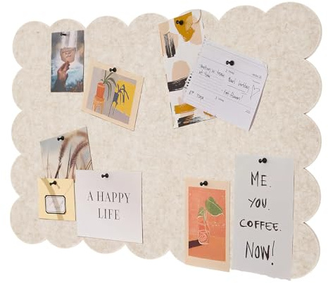 Cloud Felt Pin Board, 60x40cm Scalloped Edge Notice Board Self Adhesive Memo Bulletin Board for Wall, Thick Vision Board Photo Display for Home Office, Kids Room & Classroom, Beige