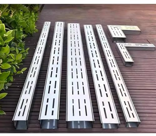 Acero Inoxidable 304 Canaleta Agua Canaleta de desagüe Canal de Drenaje Delgado con Rejilla Extraíble for Baños, Jardines y Uso Comercial Residencial(H8*W15CM/H3.15*W5.9IN)