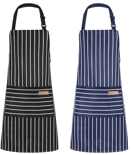 saerryor 2 Pack Unisex Adjustable Bib Apron with Pockets | Cooking Kitchen Chef Women Men Aprons, for Home Kitchen,Restaurant,Coffee House