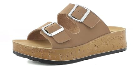 Ciabatte Donna Doppia Fascia con Fibbie Regolabili, Plantare in Pelle