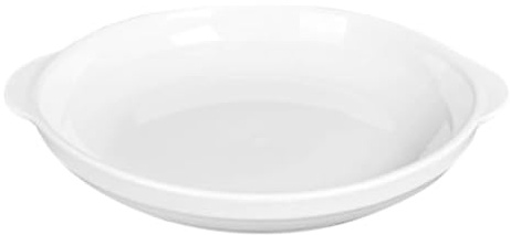 BESTOMZ Piatto in Ceramica Bianco Rotondo Doppio Manico per Forno | Microonde, Trasporto Sicuro, Uso Commerciale in Hotel, per Zuppe e Testa di Pesce