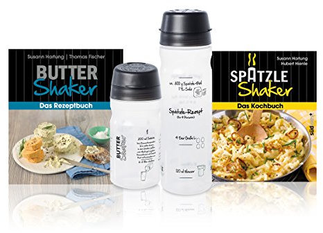 Spätzle-Shaker Großes Shaker-Set (ANTHRAZIT) mit Butter-Shaker + 4-Portionen 2 x Kochbücher