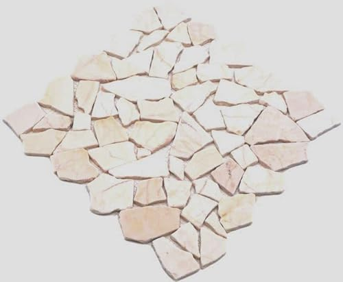 Mosaik Fliese Marmor Naturstein Bruch Ciot golden cream poliert Struktur für BODEN WAND BAD WC DUSCHE, Mattengröße: 305x305 = 0,09 qm, Steingröße: 15-69x8 mm - 1 Matte