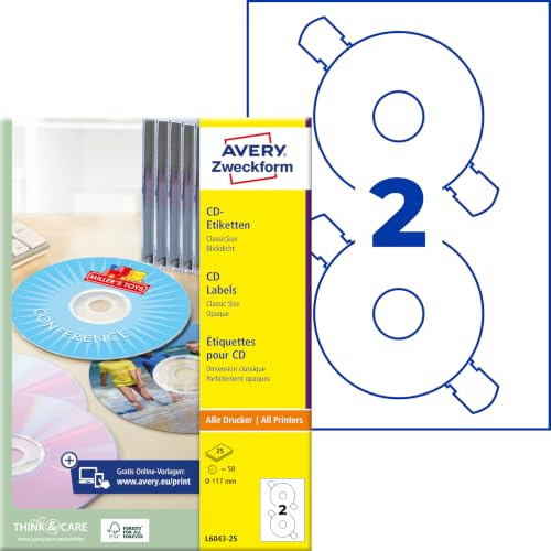 AVERY Zweckform Etiketter, Vit, 50 stycken