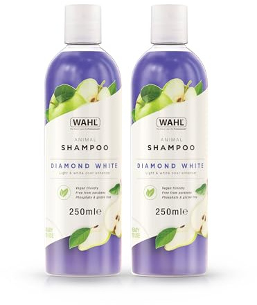 Wahl Diamond White Light & White Coat Enhancing Animal Shampoo 250ml – Vegan Friendly, Paraben‑Free, Phosphate & Gluten Free Shampoo That Removes Dirt and Brightens Coat Pigmentation, Twin Pack