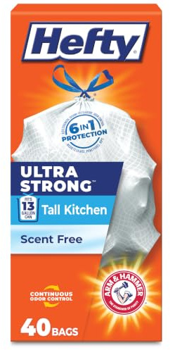 Hefty Ultra Strong 13 Gal Kitchen Trash Bags, White, Unscented, 40ct